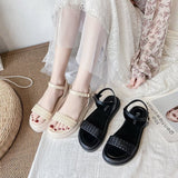 Women Open Toe Sandals Flats Platform Summer Fashion Woven Open Toe Casual Sandals with Buckle