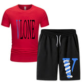 Vlone T Shirts & Shorts 2 Piece Set Men 'S Summer Printed Sports Short-Sleeved T-Shirt Set