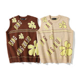 Men Sweater Flower Jacquard Sweater Vest Men's Loose Pullover