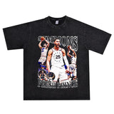 Basket Ball Star T Shirt Simmons Washed Distressed Printed Short Sleeve Cotton