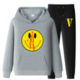 Vlone Hoodie & Pants 2 Piece Set Men'S Clothing Spring And Autumn Print Loose