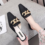 Finn Chain Pointed Toe Mule Closed Toe Half Slippers Women's Summer Outer Wear Pointed Toe