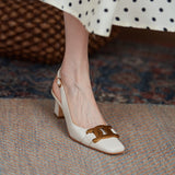 Nude Low Block Heel Chunky Heel Sandals Square Toe Pumps