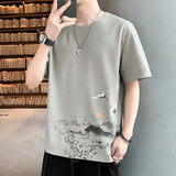 Men T-Shirts Half Sleeve Loose round Neck Print