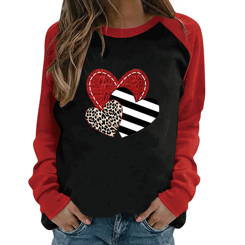 Valentine's Day T Shirt Women's Long Sleeve Heart Printing Long Sleeve