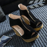 High Heels Slides Summer Plus Size Wedge Peep Toe Zipper Matte High Heel Sandals