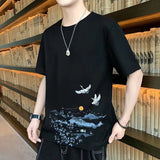 Men T-Shirts Half Sleeve Loose round Neck Print