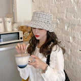 Vintage Check Bucket Hat Grid Sun-Proof Basin Hat