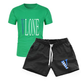Vlone T Shirts & Shorts 2 Piece Set Men'S Short Sleeve Sports Beach Shorts Round Neck T-Shirt