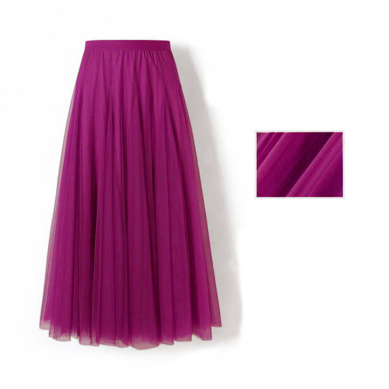 MIDI Mauve Skirt Slimming A- line Skirt Cover Slim Purple Gauze Skirt