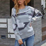 Women Pullover Knit Sweater Ripped Tassel Sweater Women's Autumn and Winter Knitwear Camouflage Sweater