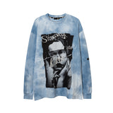 Man Fall Outfits Printed Long-Sleeved T-shirt Men's Retro Oversize Gradient Autumn and Winter Undershirt
