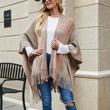 Women's Cardigan Knit Sweater Autumn and Winter Striped Cape Tassel Knitted Cardigan for Women