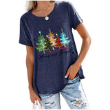 Merry and Bright Sweatshirts Christmas Tree Printed Casual Short Sleeve