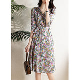 Kendall Jenner Wedding Guest Dress Floral V-neck Waist-Controlled Slimming  Temperament Adult Lady Like Woman Lightly Mature