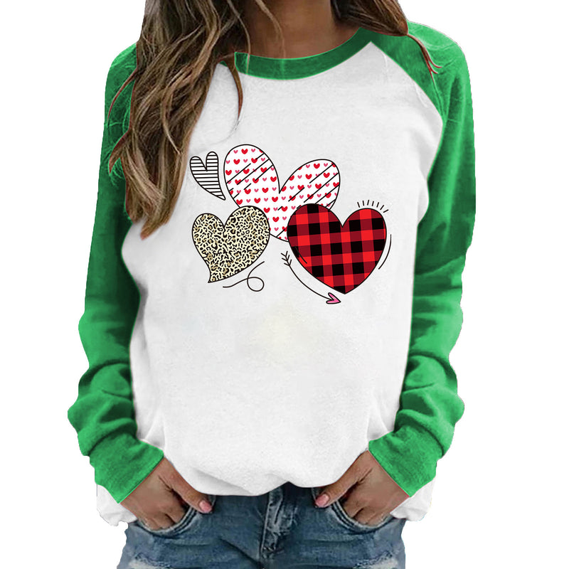 Valentine's Day T Shirt Long Sleeve Leopard Plaid Heart Printing