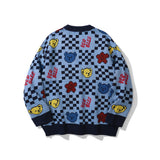 Men Sweater Cartoon Bear Jacquard Cardigan Sweater Men's Street Loose V-neck Sweater