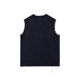 Men Sweater Hand Stitching Color Matching Sweater Waistcoat Men Loose V-neck Sleeveless Sweater Vest Outer Wear