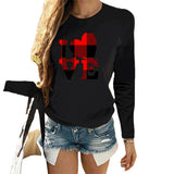Valentine's Day T Shirt Women's Solid Color Long Sleeve Love Printed Casual Style Top