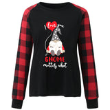 Valentine's Day T Shirt Long Sleeve Plaid Sleeve Valentine's Day Heart Printing T-shirt
