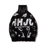 Men Sweater Dark Series Cartoon Fun Letters Brocade Sweater Men