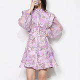 MIDI Mauve Wrap Dress Casual Printed Fashion Dress Autumn Long Sleeve High Waist Stitching Maxi Dress for Women