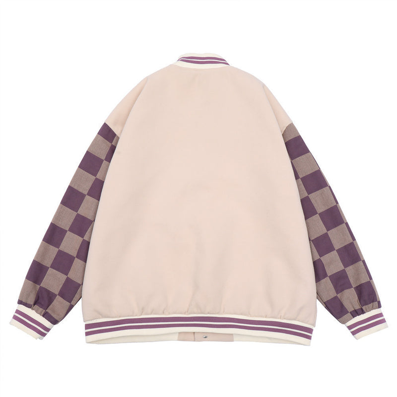 Valentine's Day Jacket Heart Letter Embroidery Contrast Color Jacket Coat Men Loose Lapel Couple Baseball Uniform