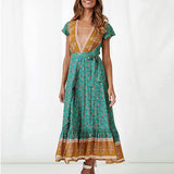 Gypsy Style Dresses Green Temperament Long Dress Slimming Printed
