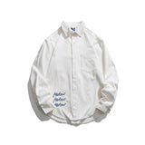 Man Fall Outfis Simple Letter Embroidered Long Sleeve Shirt Loose Casual Polo Collar Shirt