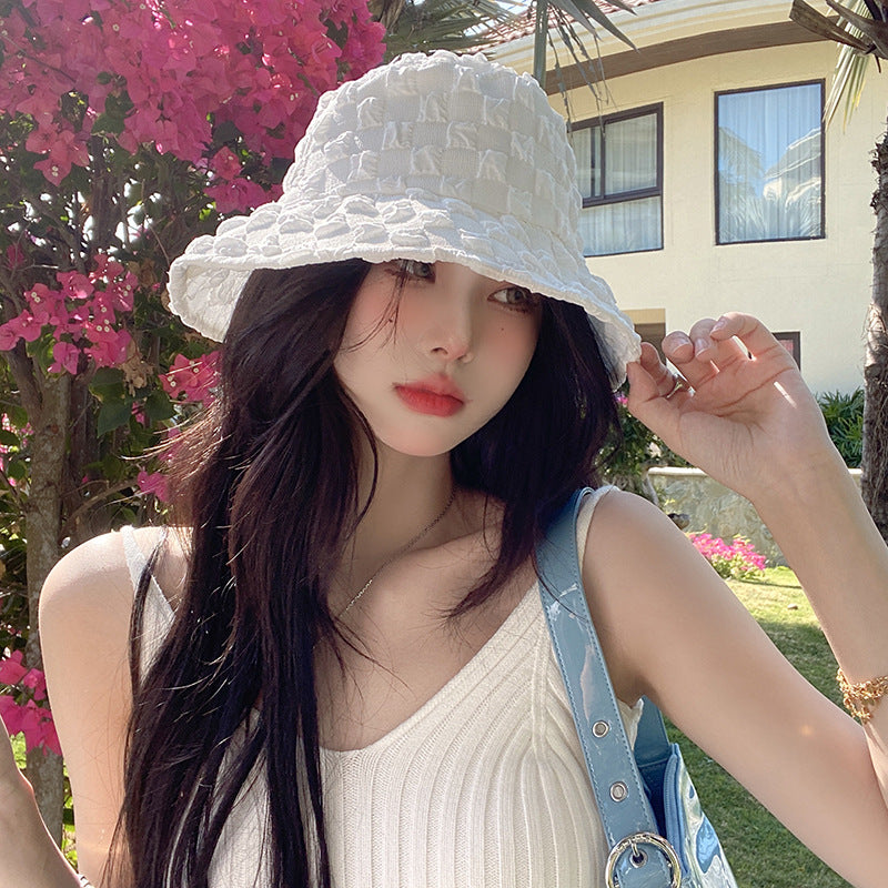 Women Bucket Hat Sunshade Bubble Fold Bucket Hat