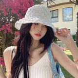 Women Bucket Hat Sunshade Bubble Fold Bucket Hat