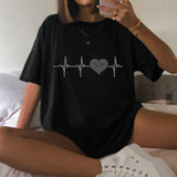 Valentine's Day T Shirts Couples Colorful Reflective Sequins Heart Printing Loose Short Sleeve T-shirt