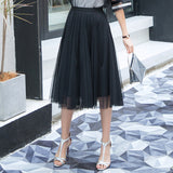 MIDI Mauve Skirt Mesh Skirt Female Fall High Waist Pleated Skirt