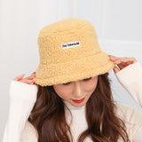 Women Bucket Hat Lamb Wool Bucket Hat Warm Letters