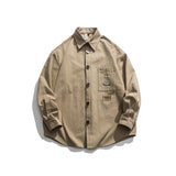 Man Fall Outfis Autumn Solid Color Leisure Cargo Shirt Boys Loose All-Matching Top