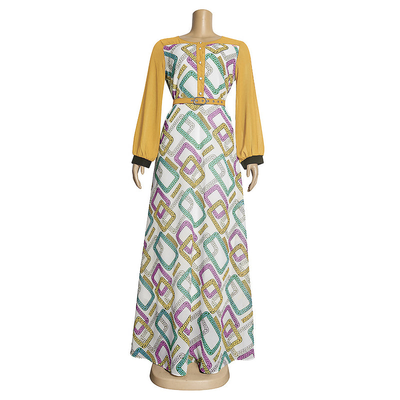 African Dashiki Dress round-Neck High Waist Letter Dress