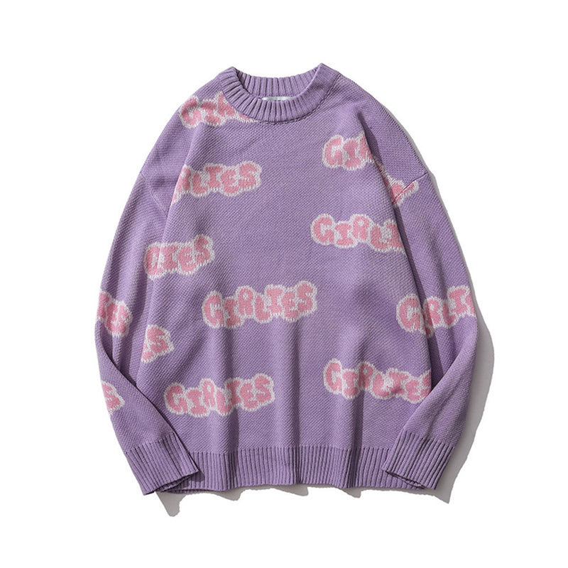 Men Sweater Letter Jacquard Knitwear Men Loose Pullover