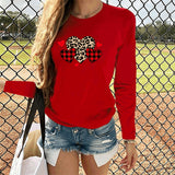 Valentine's Day T Shirt Solid Color Long Sleeve Heart Printing Casual