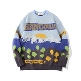 Men Sweater Landscape Jacquard Color Matching Knitted Sweater Men's Trendy Pullover