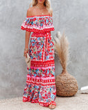 Gypsy Style Dresses off-Shoulder Printed Long Large Hem
