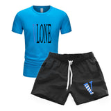 Vlone T Shirts & Shorts 2 Piece Set Men'S Short Sleeve Sports Beach Shorts Round Neck T-Shirt