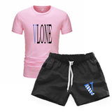 Vlone T Shirts & Shorts 2 Piece Set Men'S Short Sleeve Sports Beach Shorts Round Neck T-Shirt