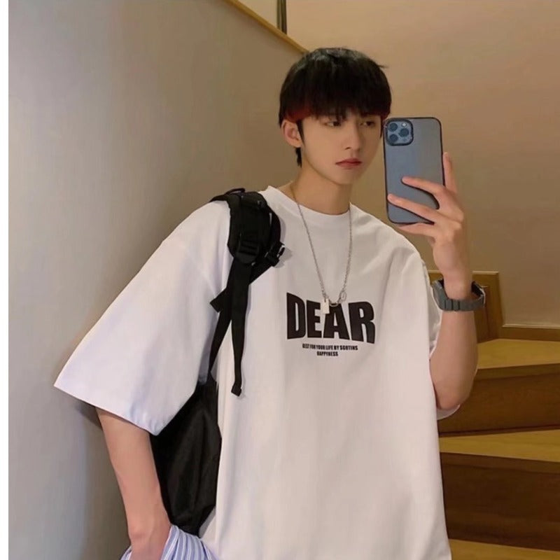 Men T-Shirts Letter Loose Half Sleeve