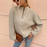 Women Pullover Knit Sweater Women's Autumn and Winter Knitwear Lantern Sleeve Sweater