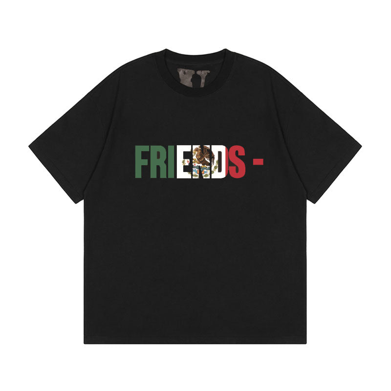 Vlone Mexico Friends Shirt Spring And Summer Letter Large V Short Sleeve T-Shirt Loose Men