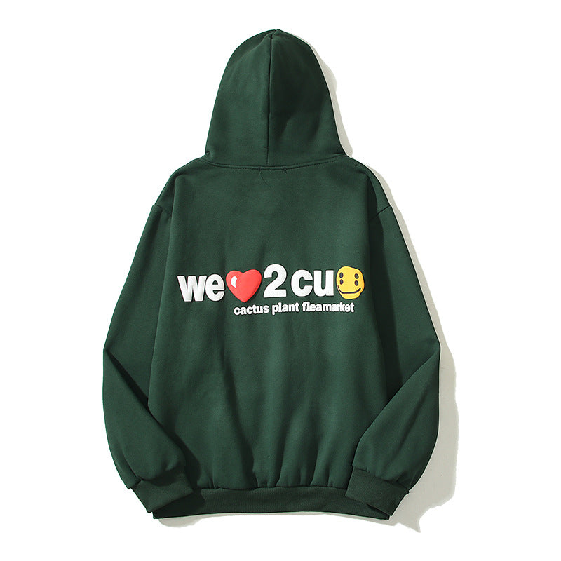 Kanye West Sunday Service Hoodie M Smiley Face Puff Print Velvet Padded Hooded Sweatshirt