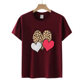 Valentine's Day T Shirts Couples Leopard Print Heart Printing Women's Pullover Short Sleeve T-shirt
