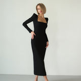 Gloria Vanderbilt Elegant Little Black Dress Dress Skirt Square Collar Slimming Sheath