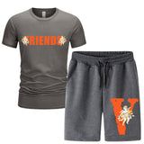 Vlone T Shirts & Shorts 2 Piece Set Short Sleeve T-Shirt Summer Loose Print T-Shirt