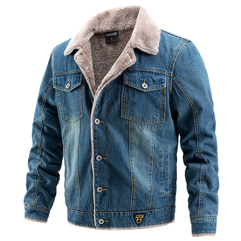 Men Denim Jackets Denim plus Velvet Padded Lapel Fashion